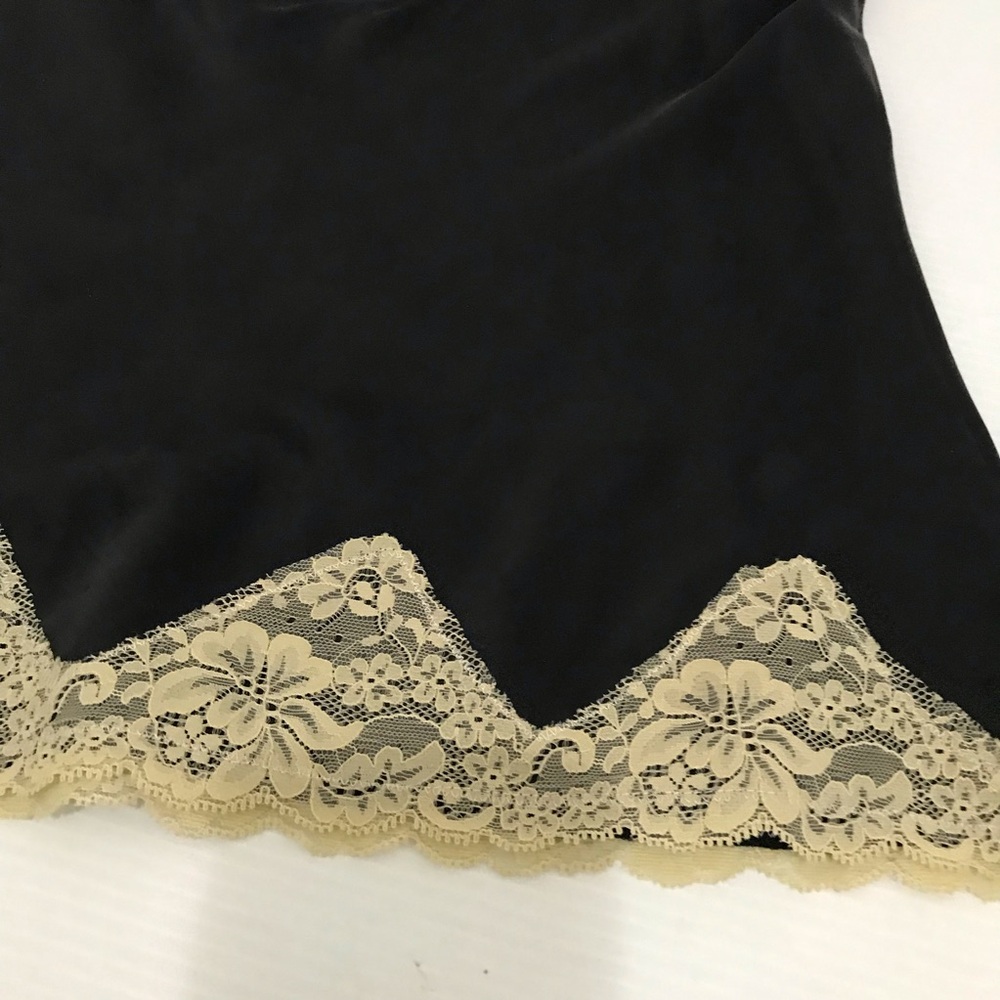 Silk Express Design Studio black satin spaghetti strap tank top beige lace L - Picture 5 of 7